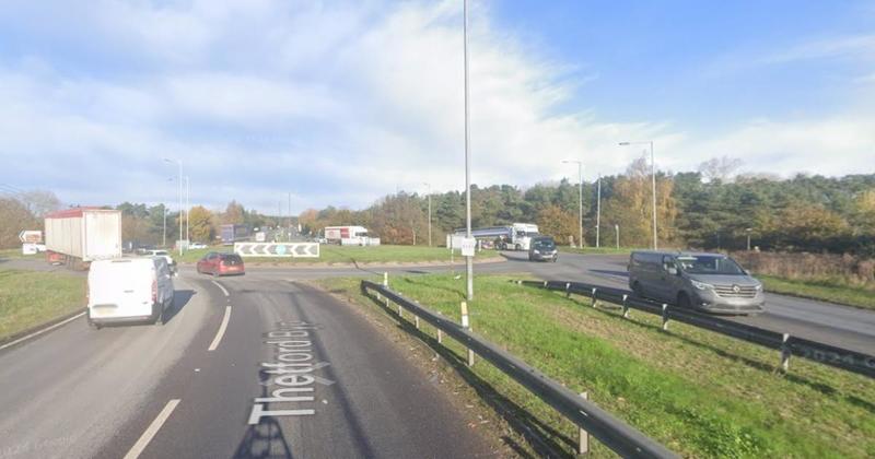 A11 roundabout blocked after van crash