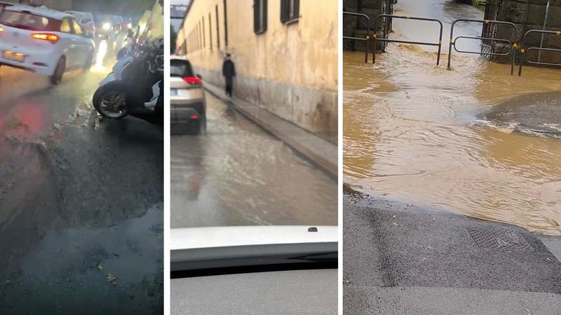 Bomba d’acqua a Firenze, le strade allagate: diventano fiumi.